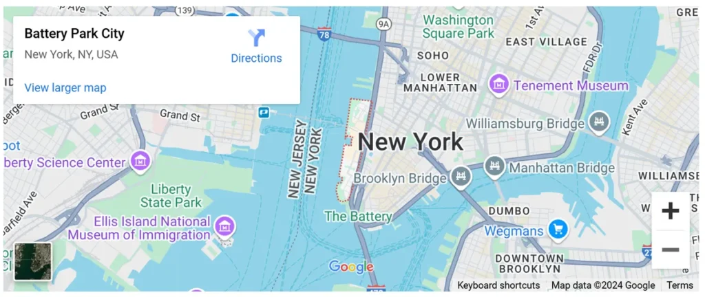 Battery Park City on the Google Map