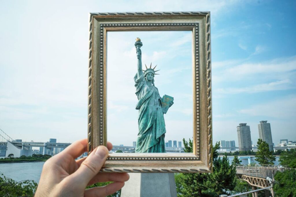 Framing landscape with the Statue of Liberty