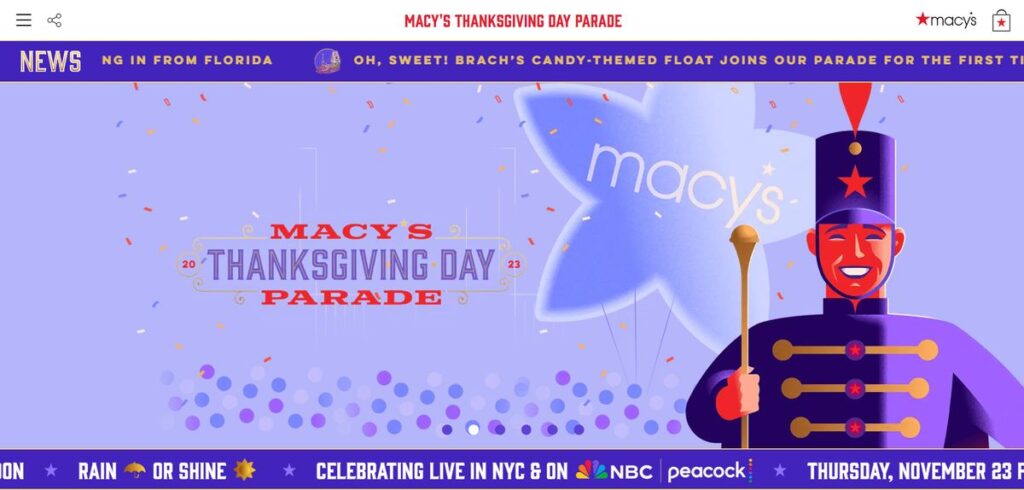 Homepage screenshot from "Macy's Thanksgiving Day Parade"