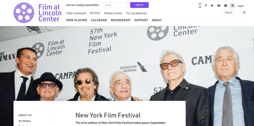 Website screenshot from "New York Film Festival" website