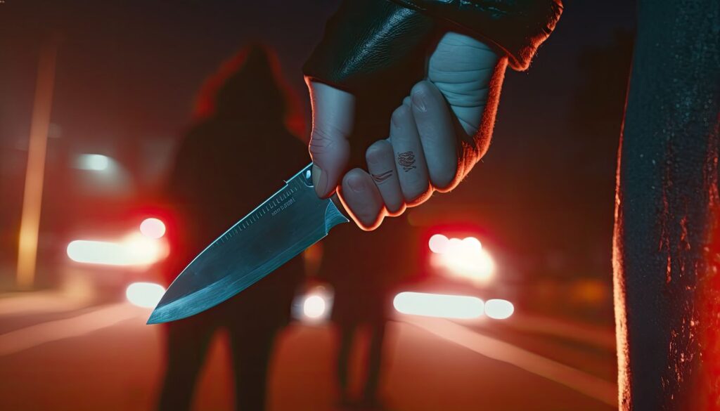 "Most dangerous neighborhoods in NYC" article hero image - Robber holding a knife