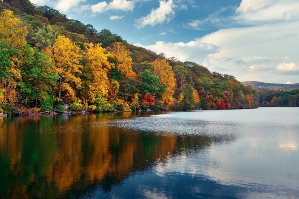 "Best Things to do in Catskill NY" hero image - Lake at autumn in Catskill, NY