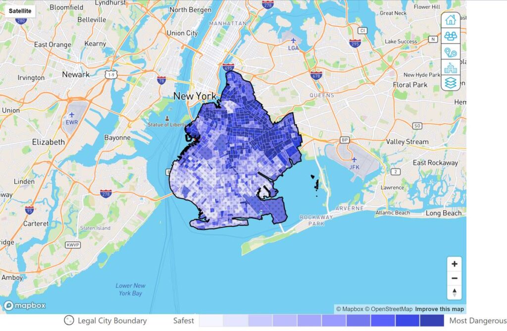"Brooklyn crime map" screenshot from Neighborhoodscout.com