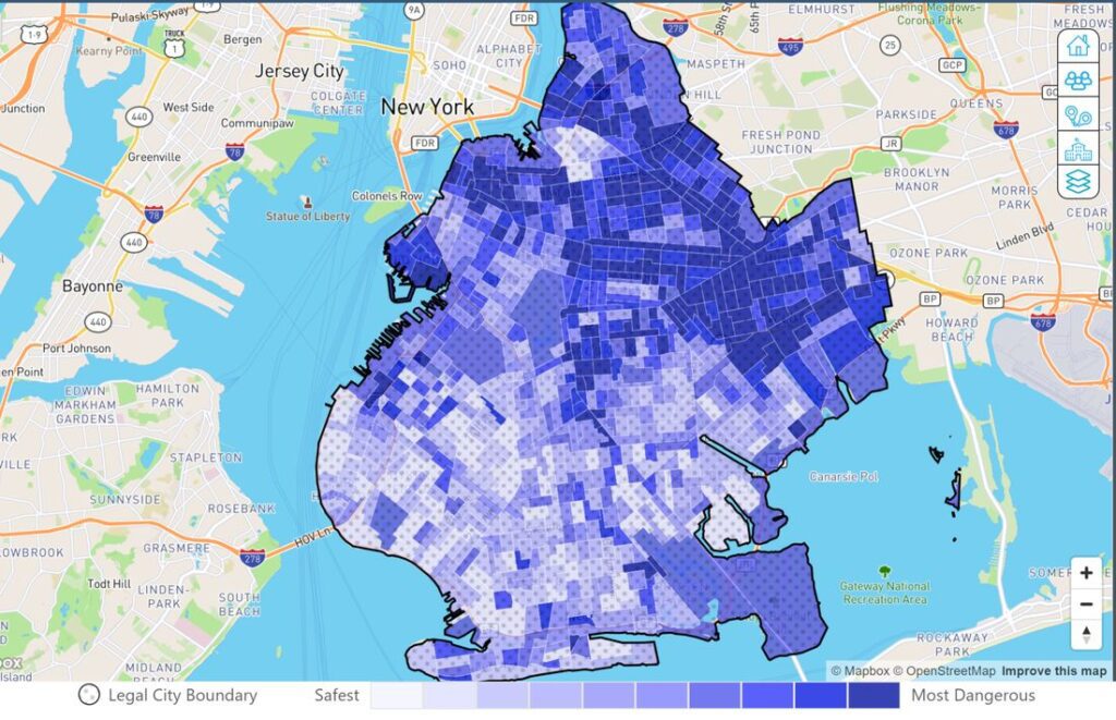 "Brooklyn crime map" screenshot from Neighborhoodscout.com