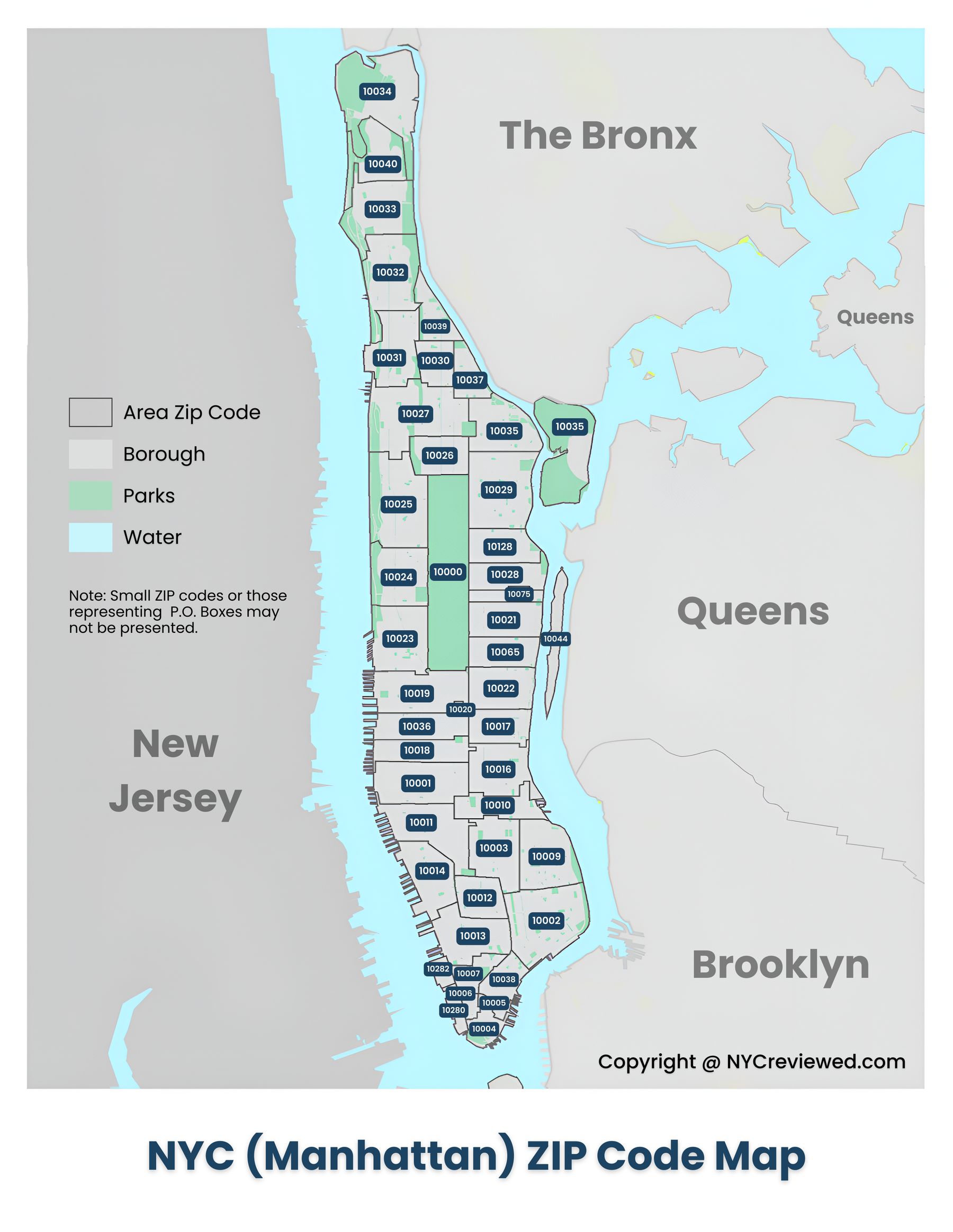 NYC Manhattan ZIP Code Map 