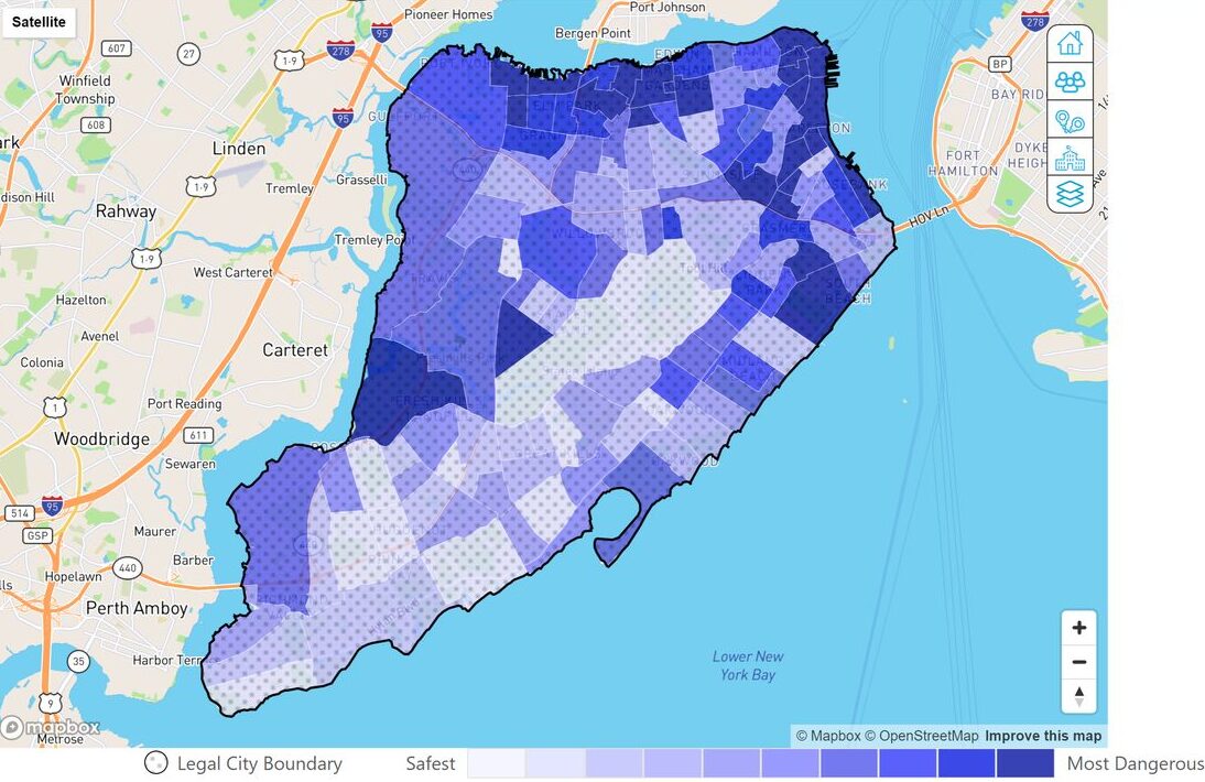 Screenshot of the Crime Map of Staten Island from Neighborhoodscout.com