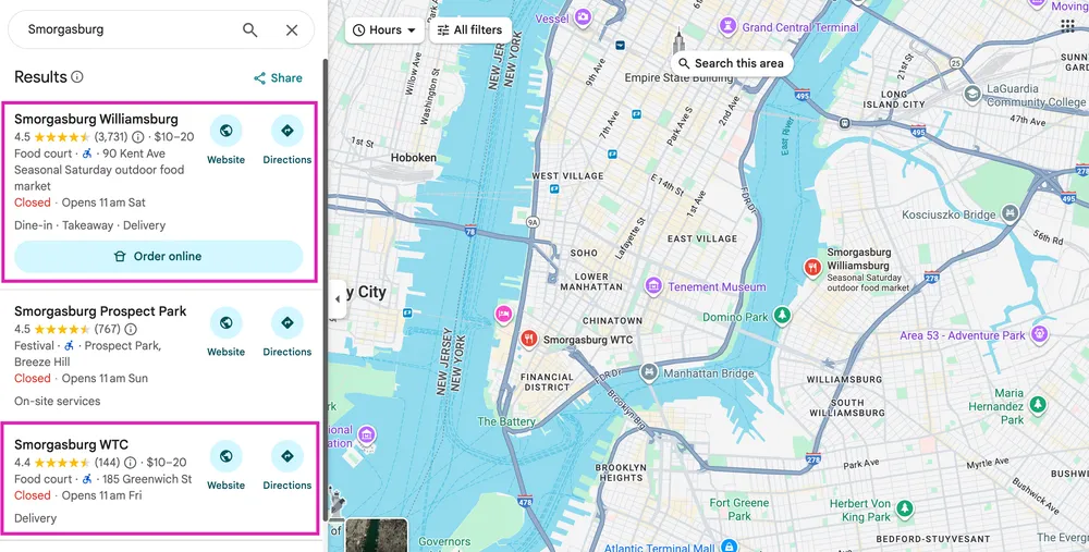All Smorgasburg locatopns on map