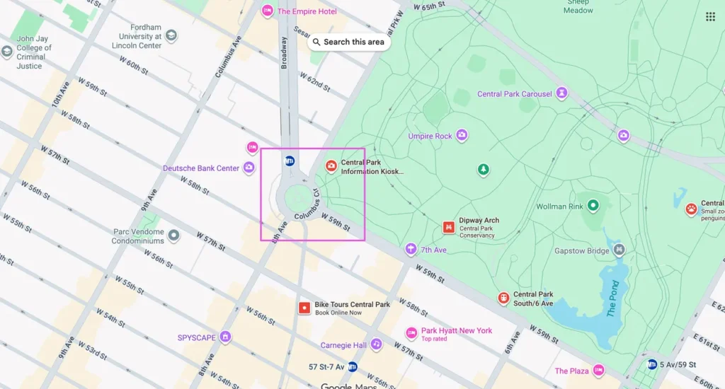 Central Park entrance on 59th street